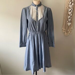 70s Vintage Soufflé Prairie Midi Dress Victorian Cottagecore Size Small